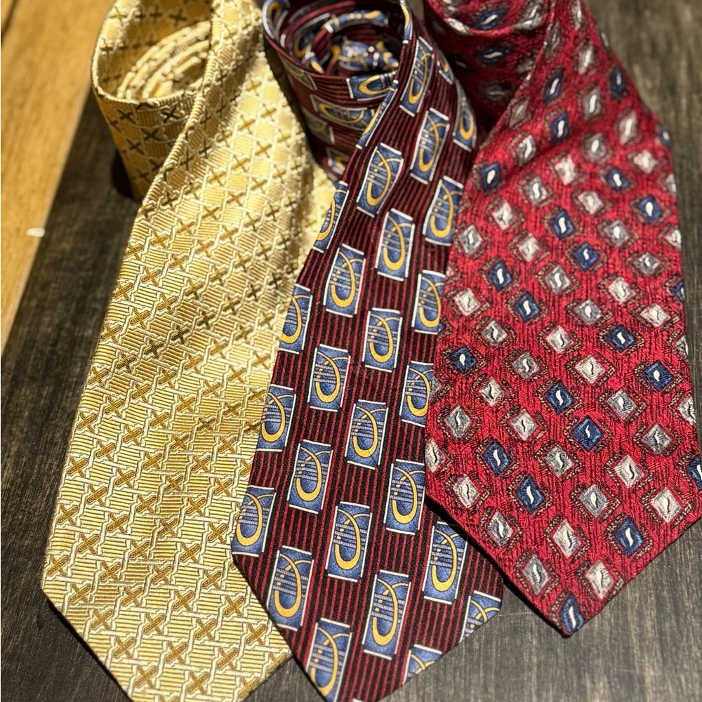 Elegant Men's Tie Set - Gold, Red, and Burgundy